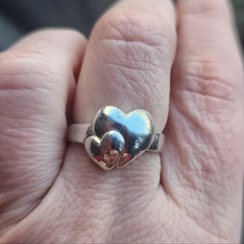 Handmade Sterling Silver 925 Double Heart Ring Size 8